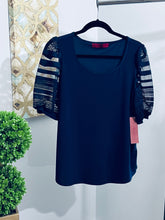 Load image into Gallery viewer, Navy Blue Laced Puff Sleeve Pullover
