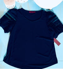 Load image into Gallery viewer, Navy Blue Laced Puff Sleeve Pullover
