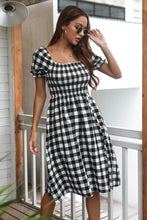 Load image into Gallery viewer, Gingham Smocked Ruffle Sleeve Slit Midi Dress
