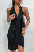 Load image into Gallery viewer, Asymmetrical Ribbed Ruched Halter Neck Dress

