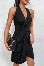 Load image into Gallery viewer, Asymmetrical Ribbed Ruched Halter Neck Dress
